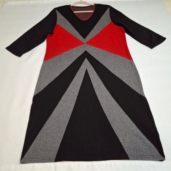 Bold Colorblock Midi Knit Bodycon Sheath Dress Size 2XL ¾ Sleeves Scoop Neck - Picture 1 of 11